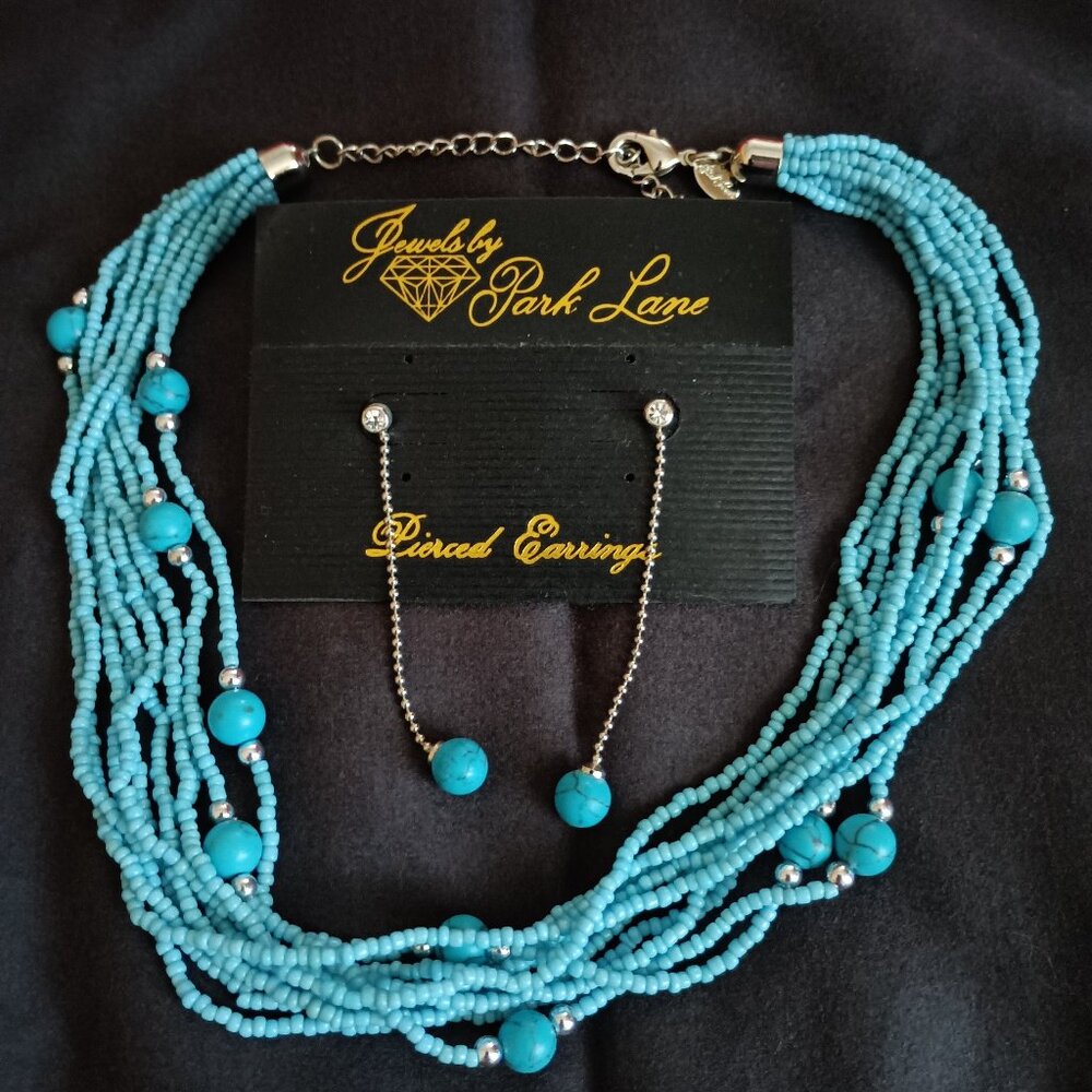 Park Lane Necklace with Earrings Fountain Blue Genuine Turquoise Beads